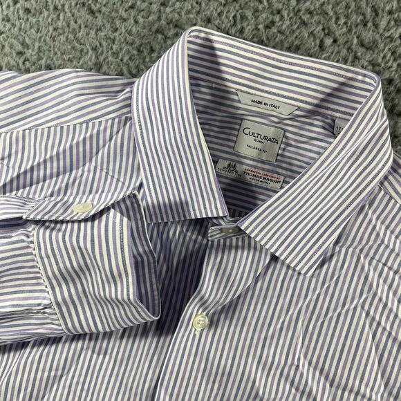 Culturata Thomas Mason Mens XL 17.5/44 Purple Tailored Fit Italy Long Sleeve - Picture 1 of 9